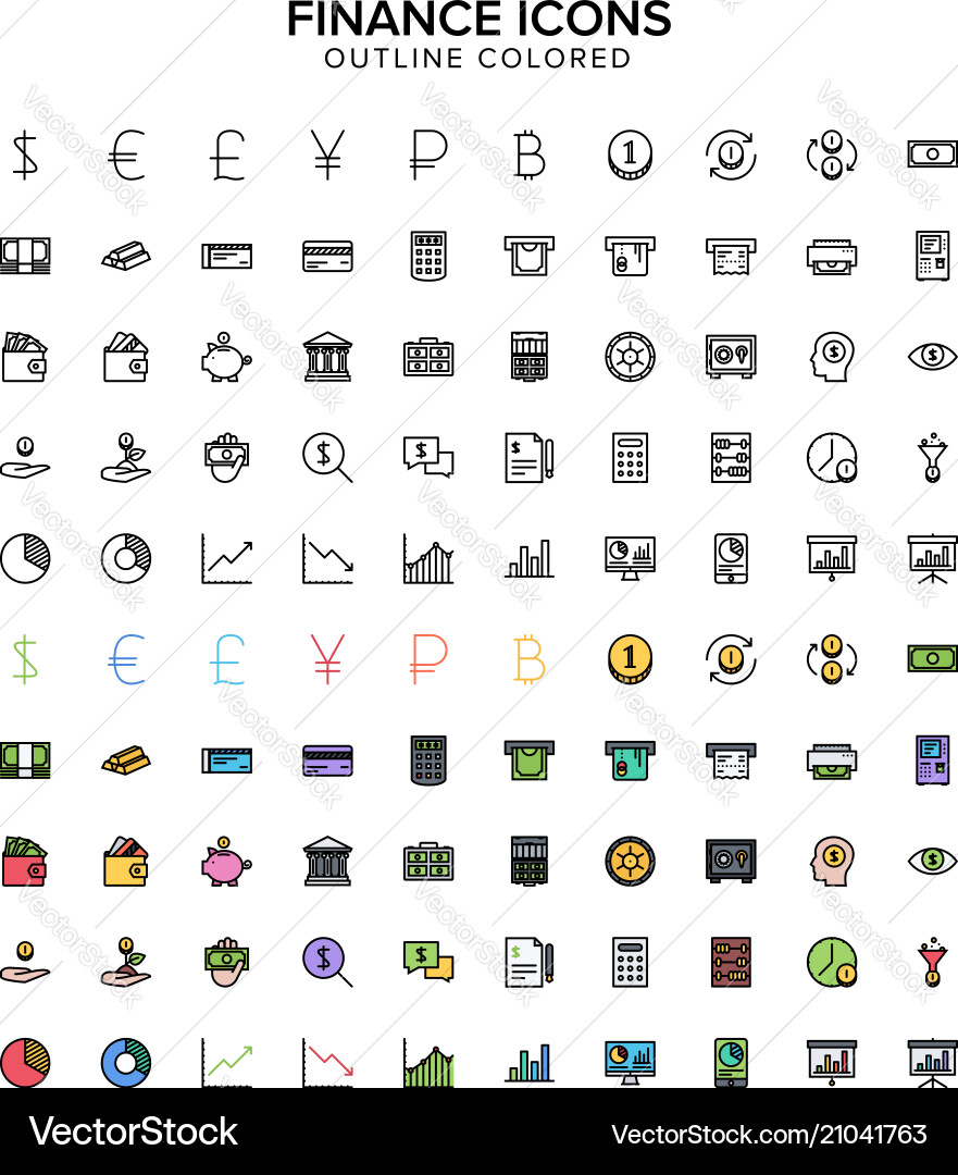 Finance Icon Set - Data & Money vector image