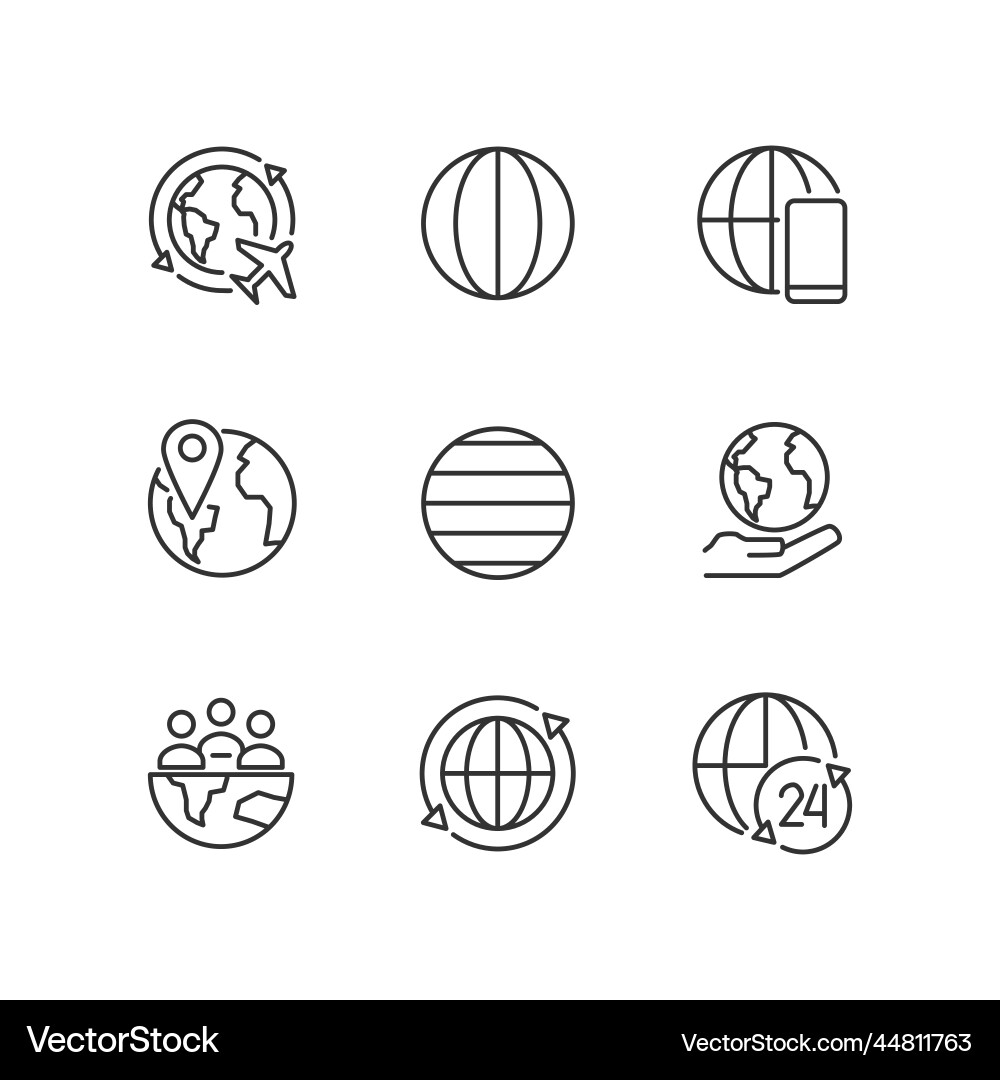 Globalization pixel perfect linear icons set Globalization pixel perfect linear icons set vector image
