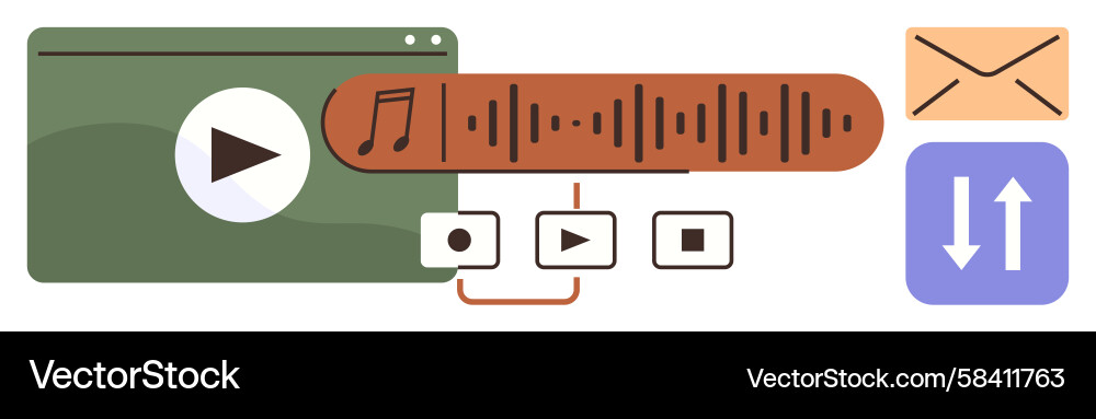 Multimedia Player UI with Waveform Vector Image