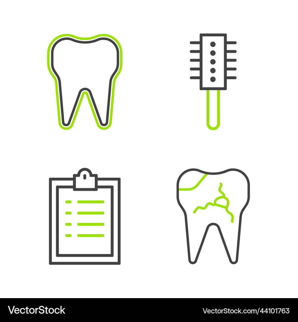 Set line broken tooth clipboard with checklist Vector Image
