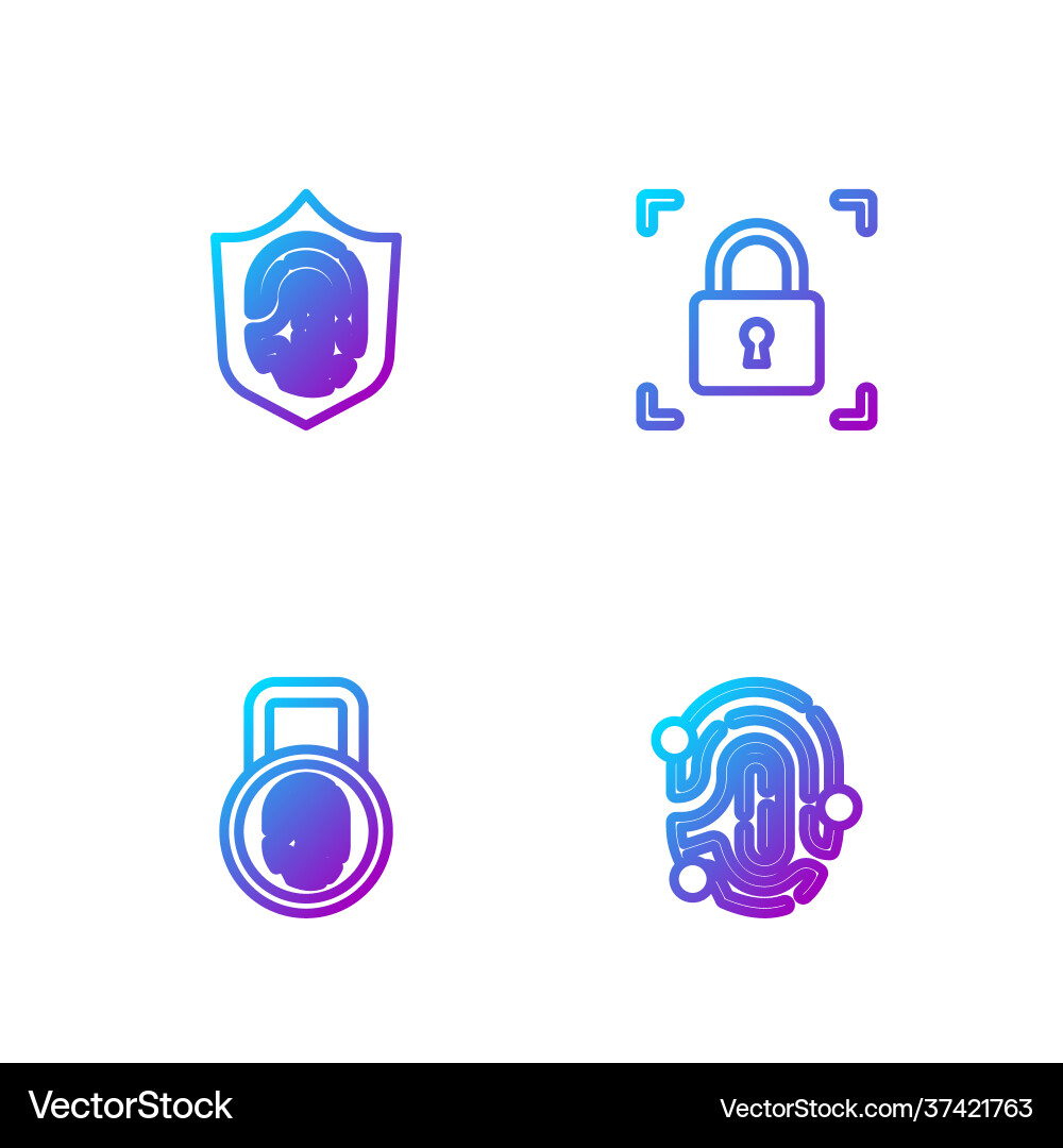 Set line fingerprint with lock shield Set line fingerprint with lock shield vector image