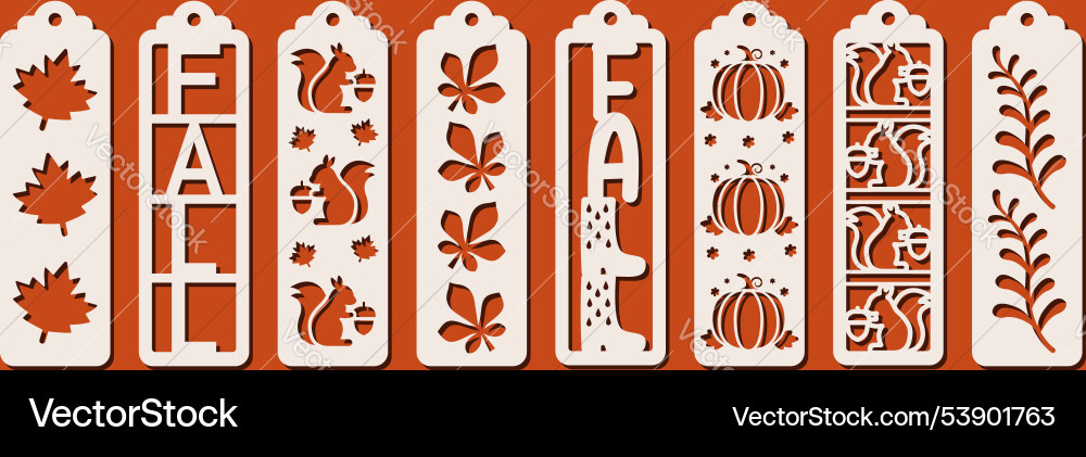 Set of vertical bookmarks with fall patterns Set of vertical bookmarks with fall patterns Vector Image