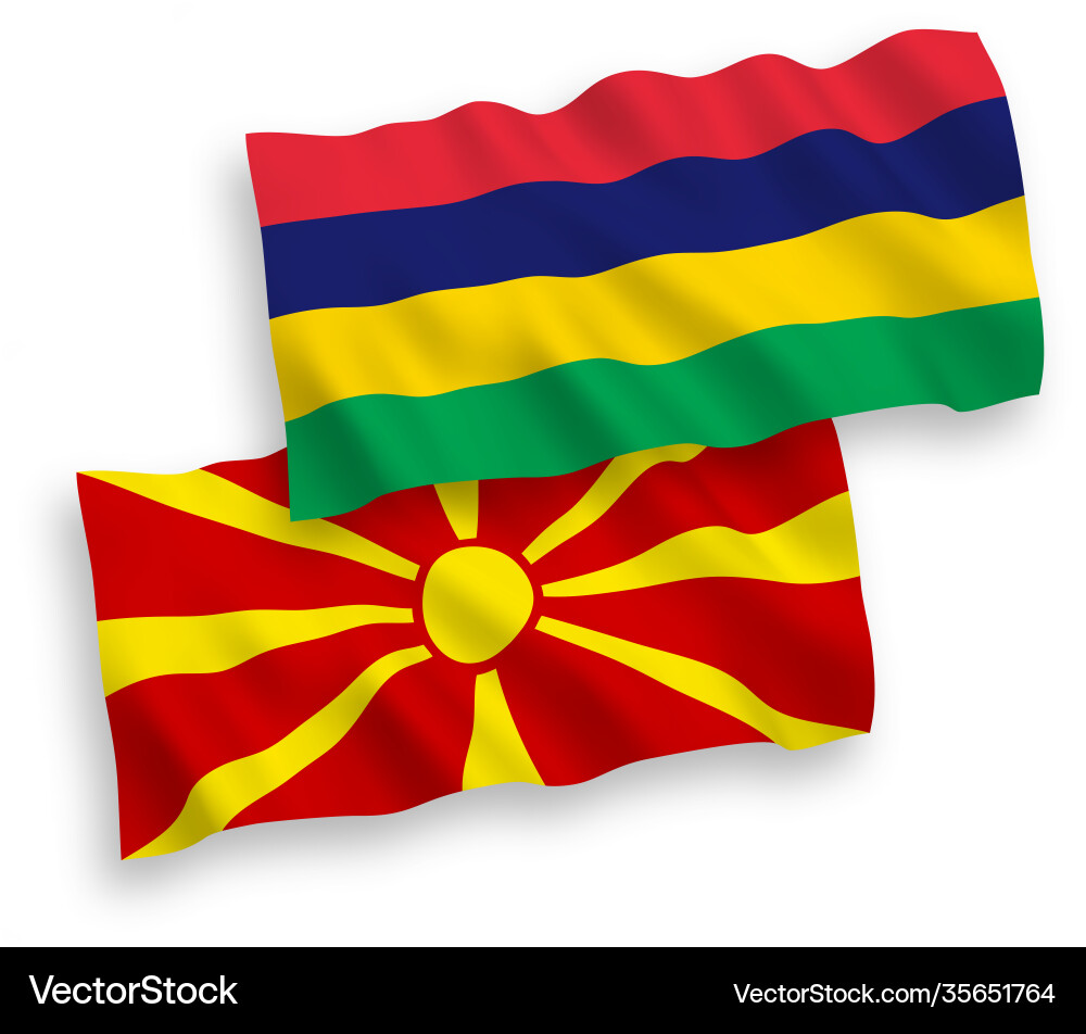 Flags mauritius and north macedonia on a white Flags mauritius and north macedonia on a white vector image