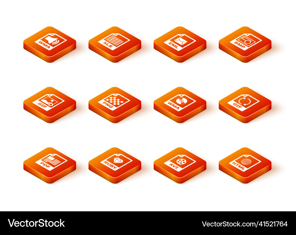 Set pdf file document ruby gif png avi and wma vector image