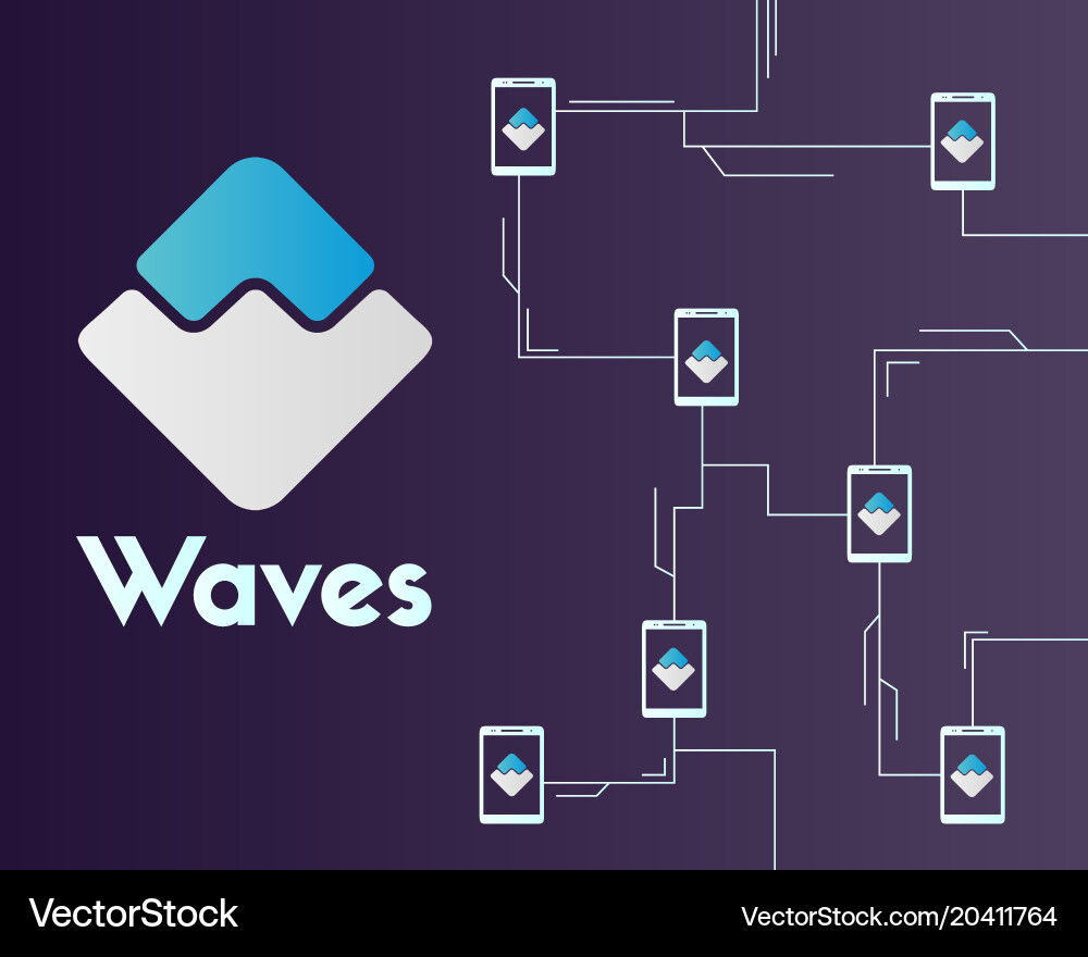Waves blockchain circuit style background vector image