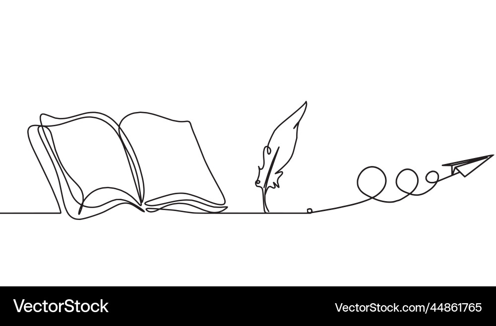 Abstract open book with paper plane as line vector image