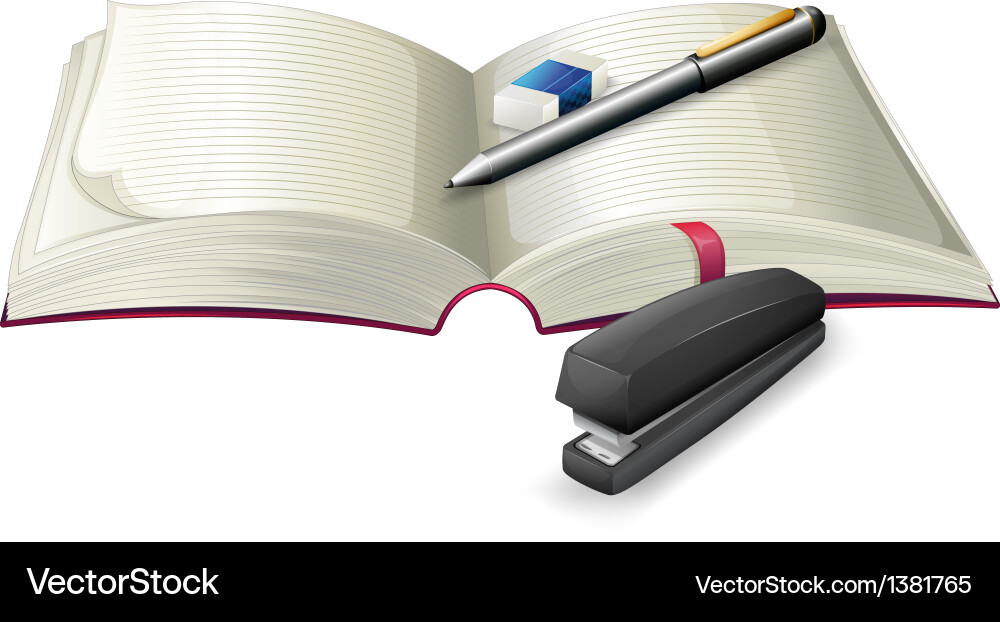 An open notebook with a stapler pen Vector Image