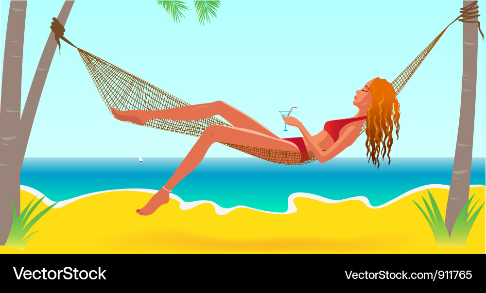 Beautiful girl in hammock on the beach vector image