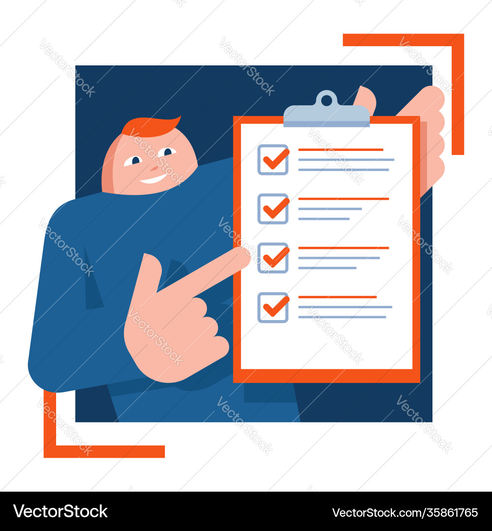 Checklist square - character holding list Checklist square - character holding list vector image