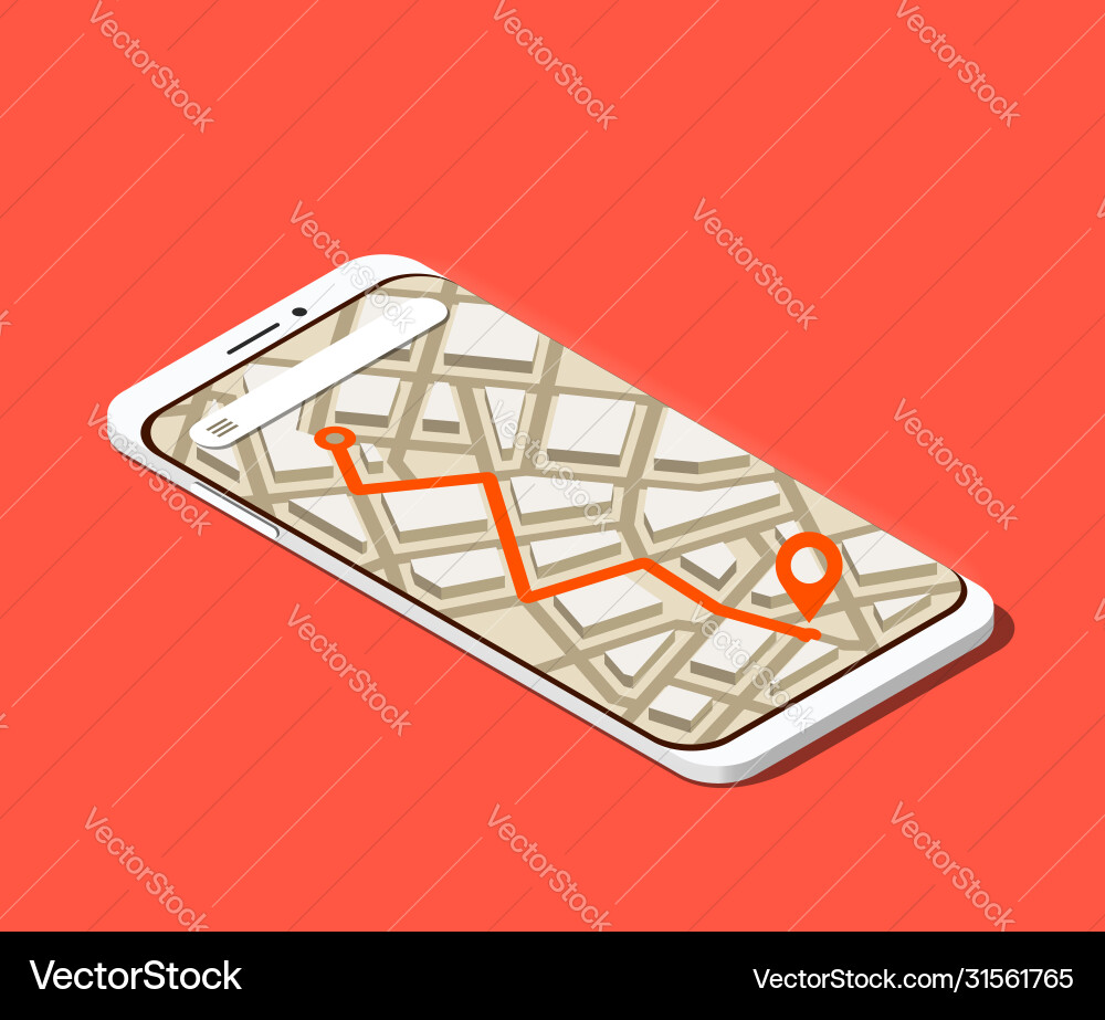 Modern smartphone with map navigation app on its vector image