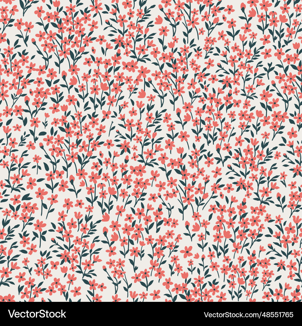 Seamless pattern with simple red flowers and dark vector image