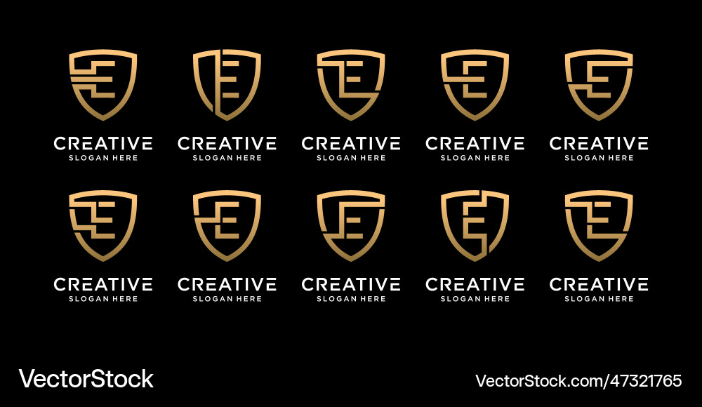 Set bundle monogram shield logo design initial Set bundle monogram shield logo design initial vector image