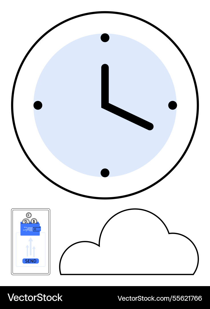Analog clock with cloud and smartphone Analog clock with cloud and smartphone vector image