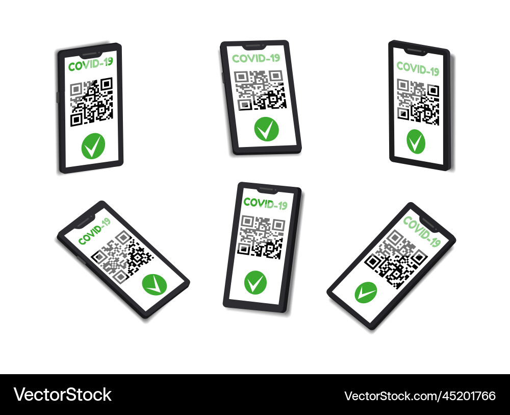 Covid Impfstoff Qr-Code-Handy Pass grün Handy Covid Impfstoff Qr-Code-Handy Pass grün Handy vektorbild