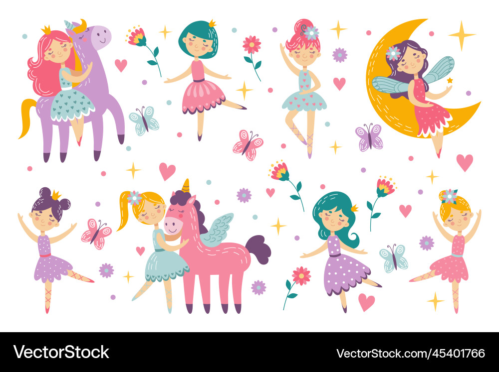 Cute princess ballerina girls magic unicorn Cute princess ballerina girls magic unicorn vector image