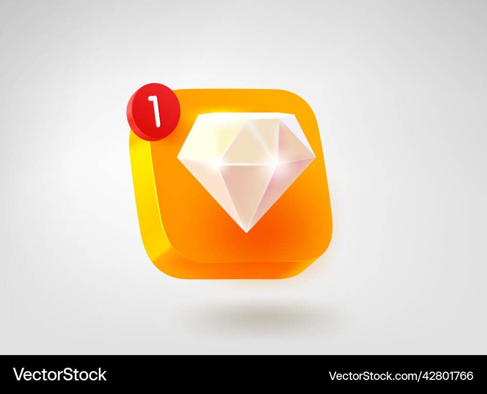 Diamond button 3d mobile application icon Vector Image