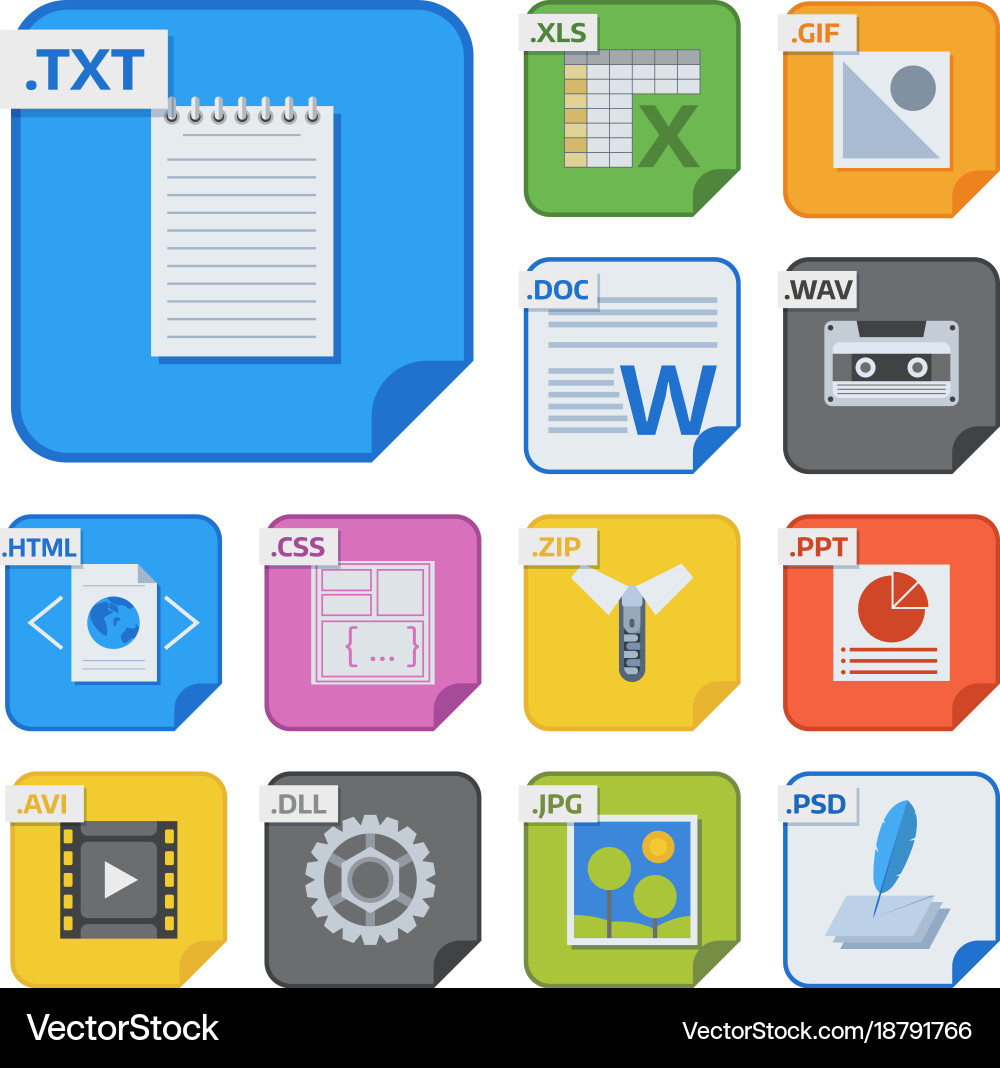 File types and formats labels icon presentation vector image