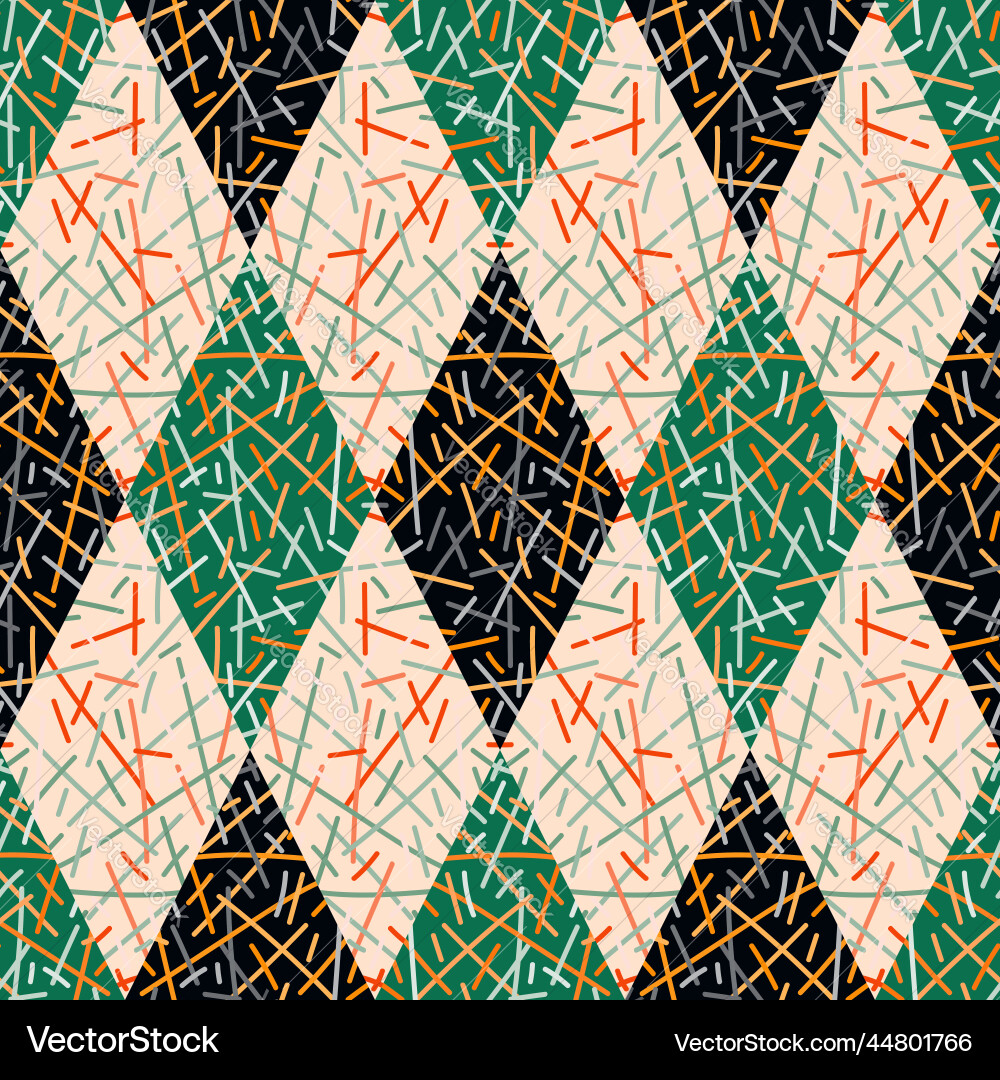 Random lines mosaic seamless pattern hand drawn Vector Image