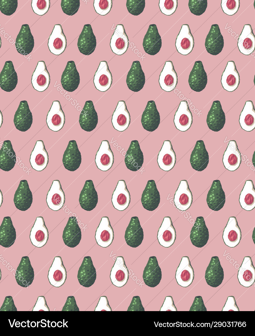 Seamless pattern with avocado halves in row vector image