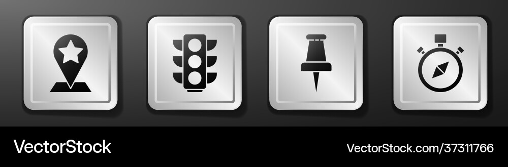 Set map pointer with star traffic light push pin vector image