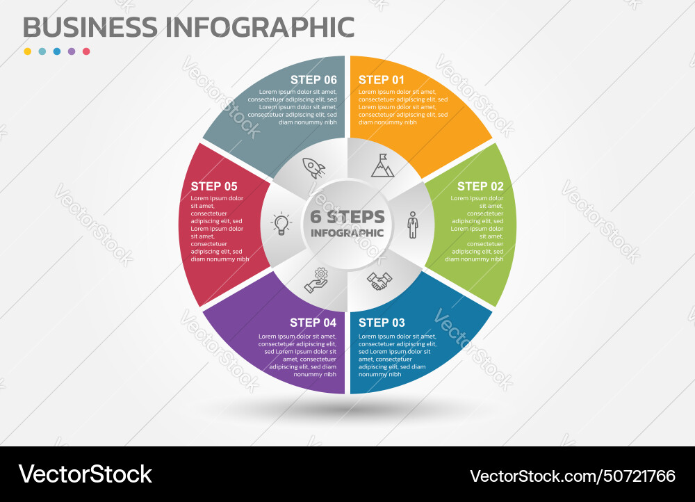 Visual data presentation cycle diagram with 6 Visual data presentation cycle diagram with 6 Vector Image
