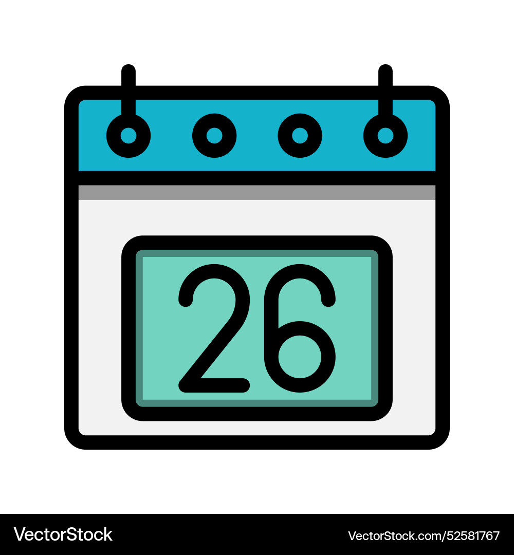 Calendar 26st date color linear icon time event Calendar 26st date color linear icon time event vector image