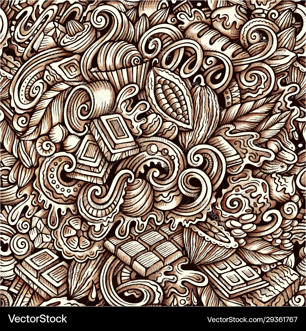 Chocolate hand drawn doodles seamless Chocolate hand drawn doodles seamless vector image