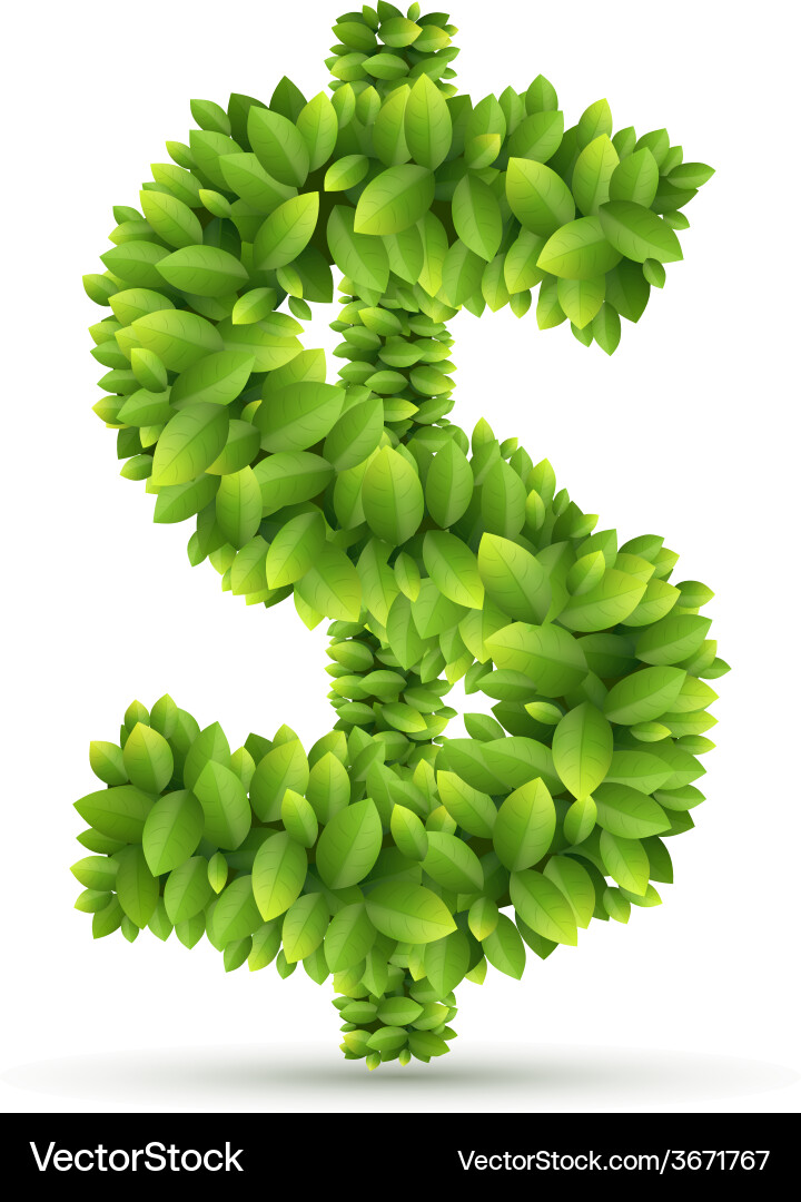 Green Leaf Dollar Sign Alphabet Vector Image