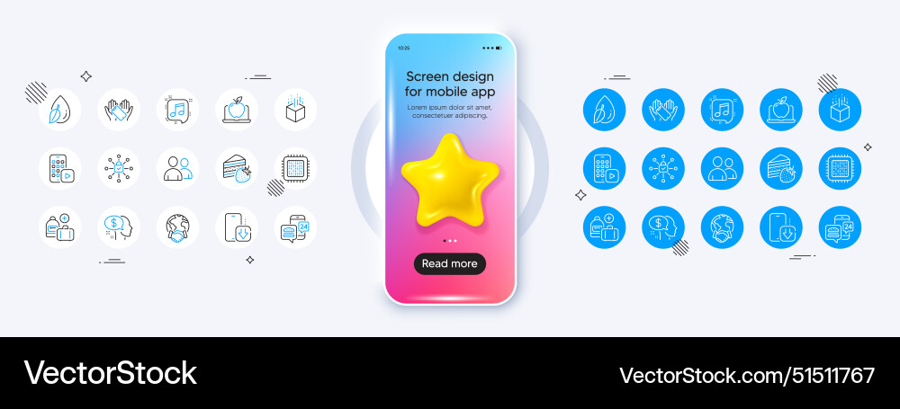 Laptop food app and smartphone holding line icons Laptop food app and smartphone holding line icons vector image