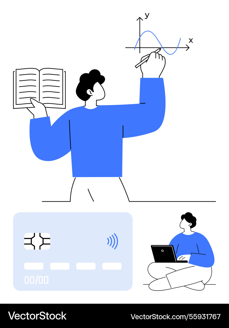 Man studying graphs while holding a book Man studying graphs while holding a book vector image