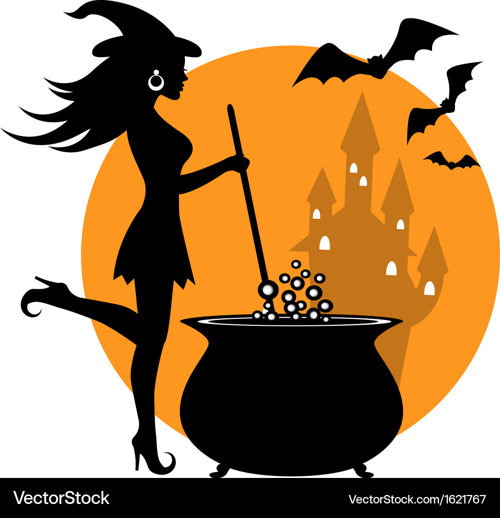 Mystic Witch and Cauldron Vector Image