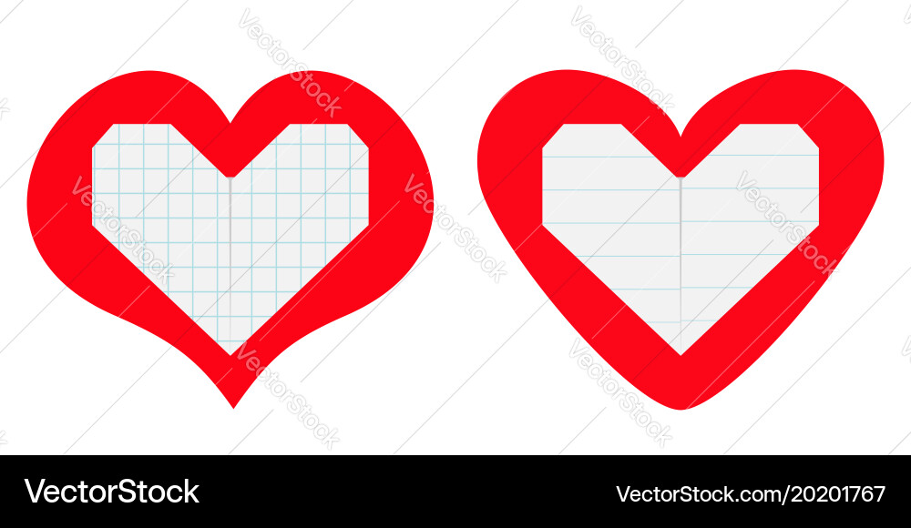 Notebook squared lined paper inside red heart Vector Image