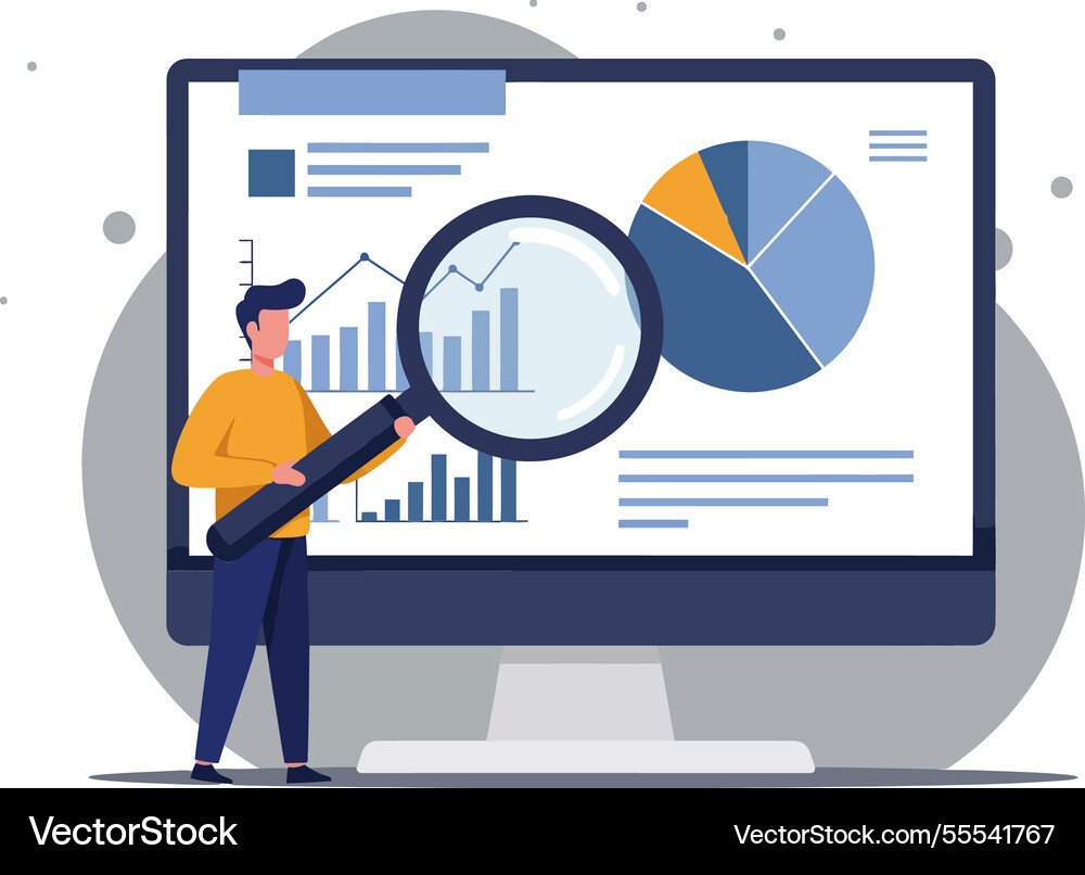 Person analyzing data on computer screen Person analyzing data on computer screen vector image