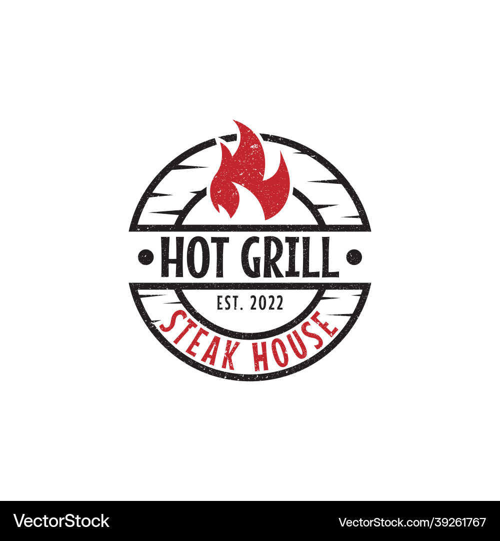 Rustic Hot Grill Steakhouse Logo Vector Image