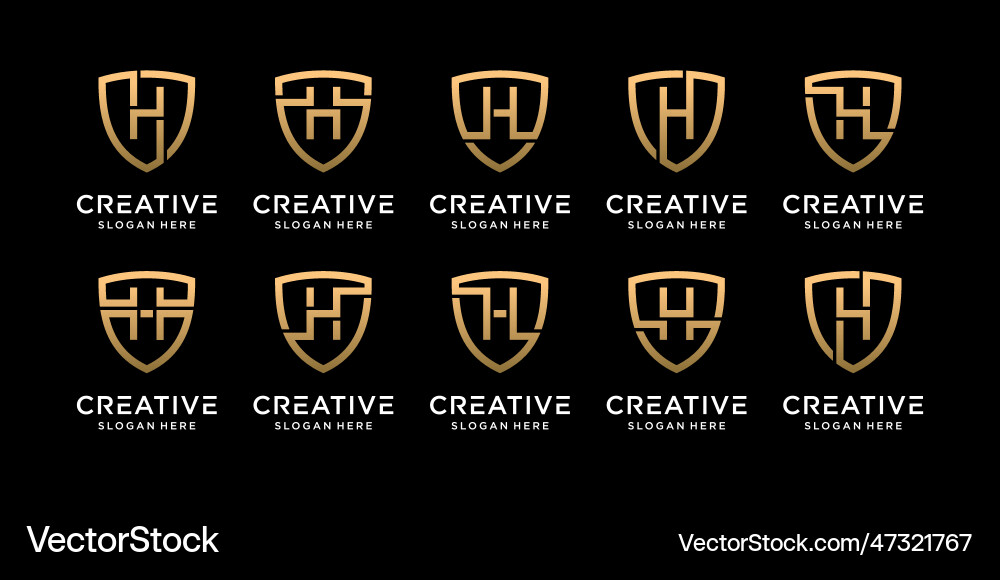 Set bundle monogram shield logo design initial Set bundle monogram shield logo design initial Vector Image