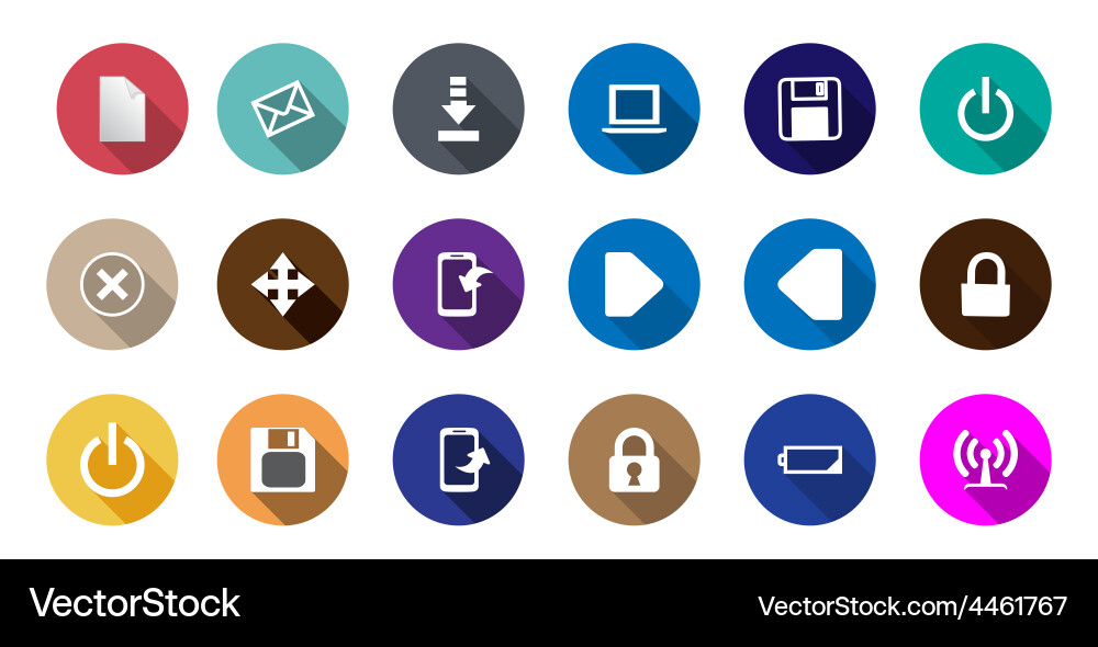 Set of computer icons in a flat design vector image