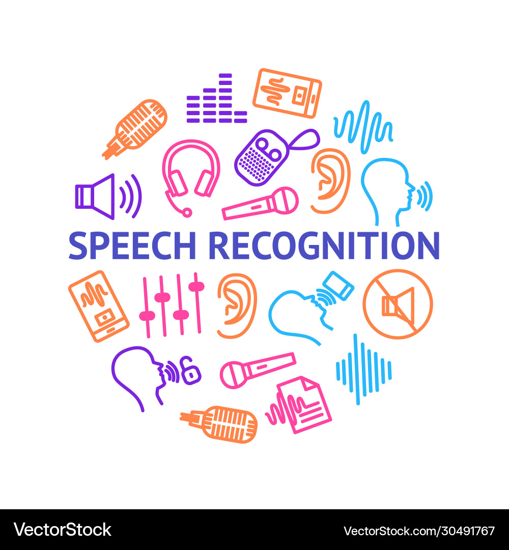 Speech recognition device thin line round design Speech recognition device thin line round design vector image