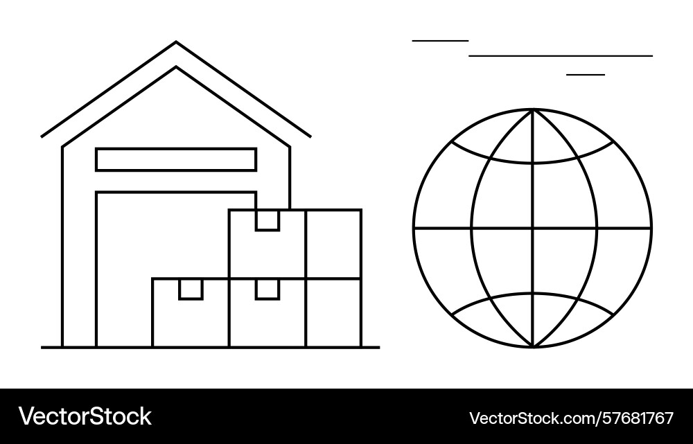 Warehouse with stacked boxes and globe vector image