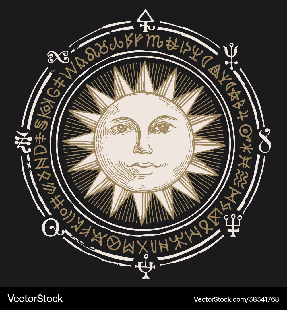 Banner with hand drawn sun and esoteric symbols Banner with hand drawn sun and esoteric symbols vector image