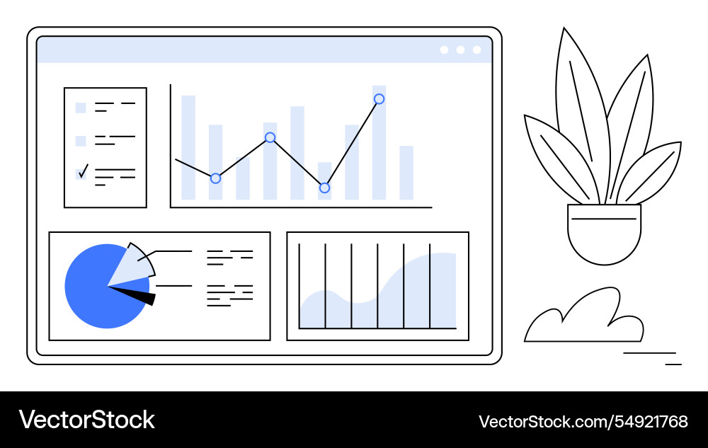 Data analytics dashboard with various charts Vector Image