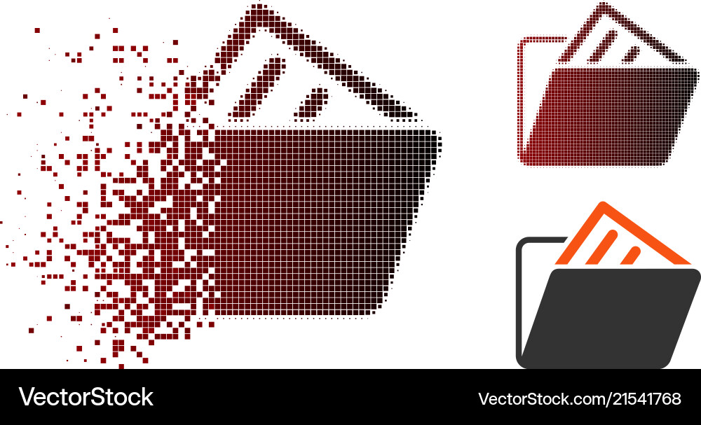 Disintegrating pixel halftone document folder icon vector image