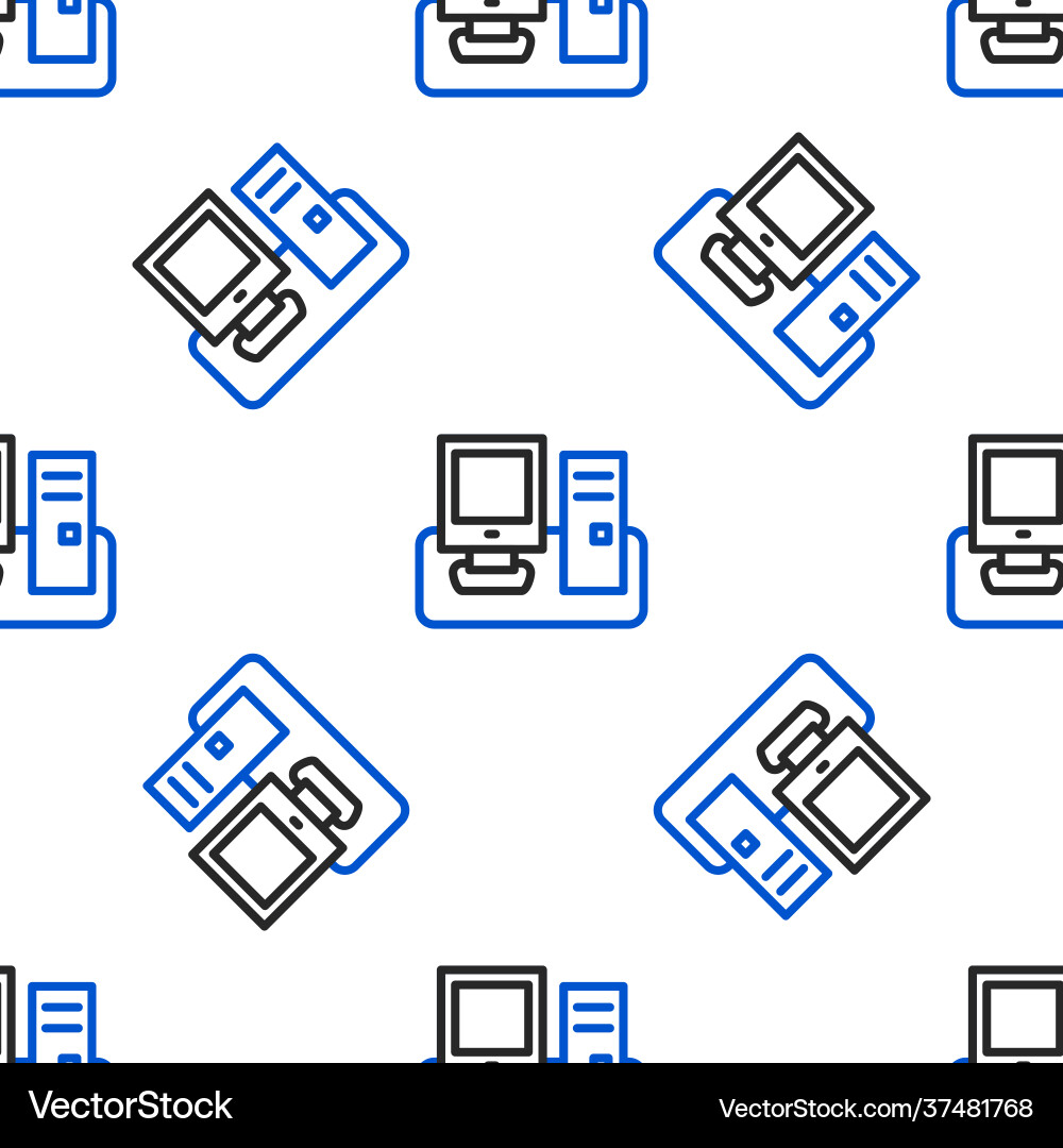 Line computer monitor with keyboard and mouse icon Line computer monitor with keyboard and mouse icon Vector Image