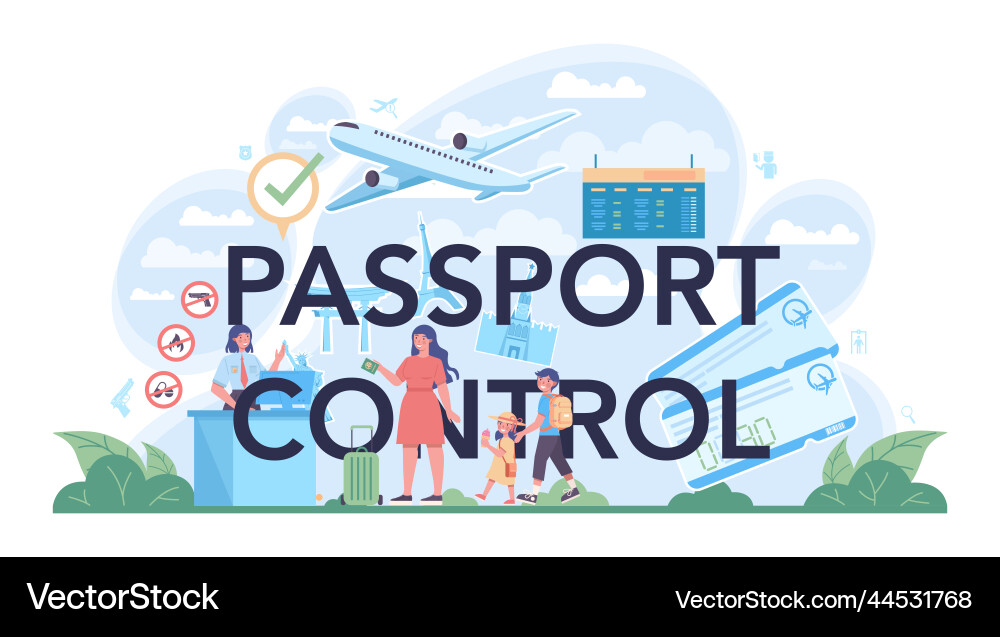 Passport control typographic header customs vector image