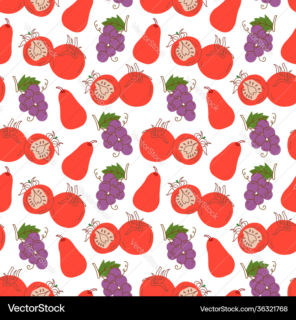 Seamless pattern with tomatoes grapes guava Seamless pattern with tomatoes grapes guava vector image