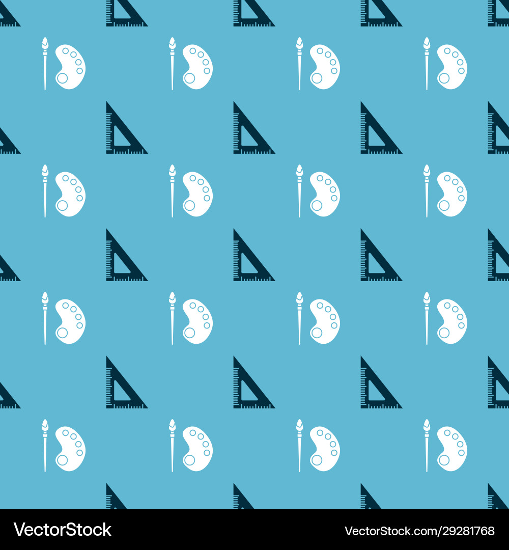 Set triangular ruler and paint brush with palette Set triangular ruler and paint brush with palette vector image