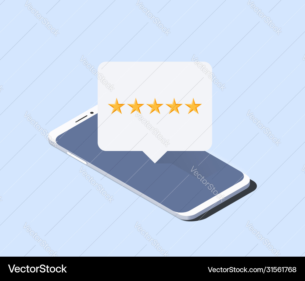 Smartphone and push notification with five stars Smartphone and push notification with five stars vector image