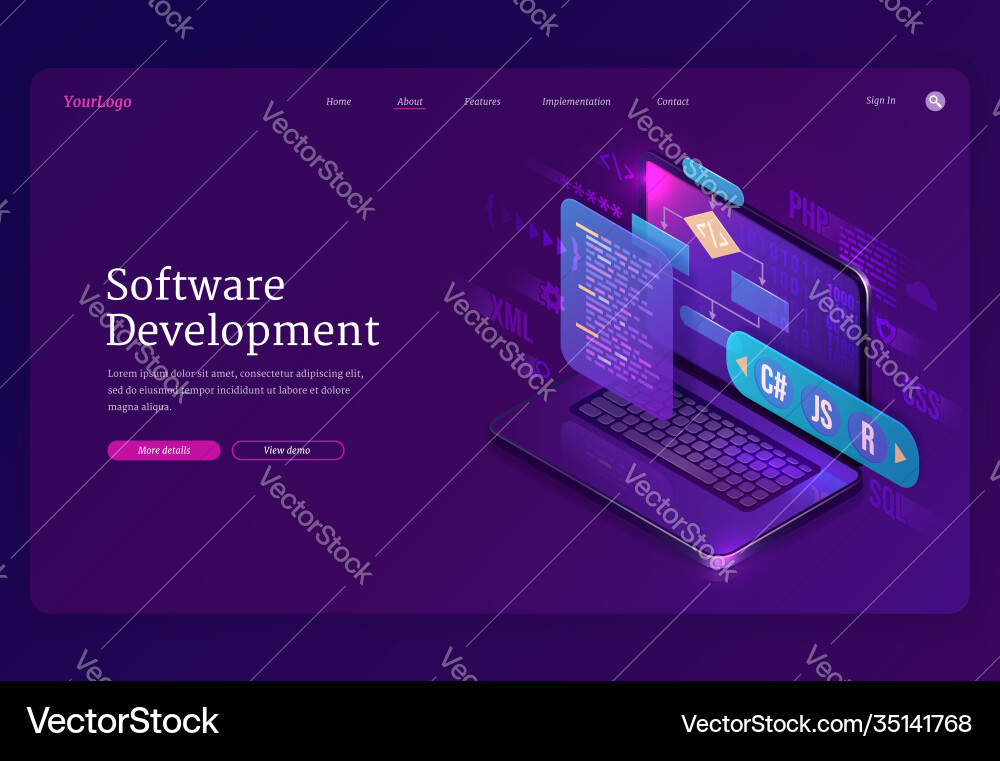 Software Development Isometric Coding vector image