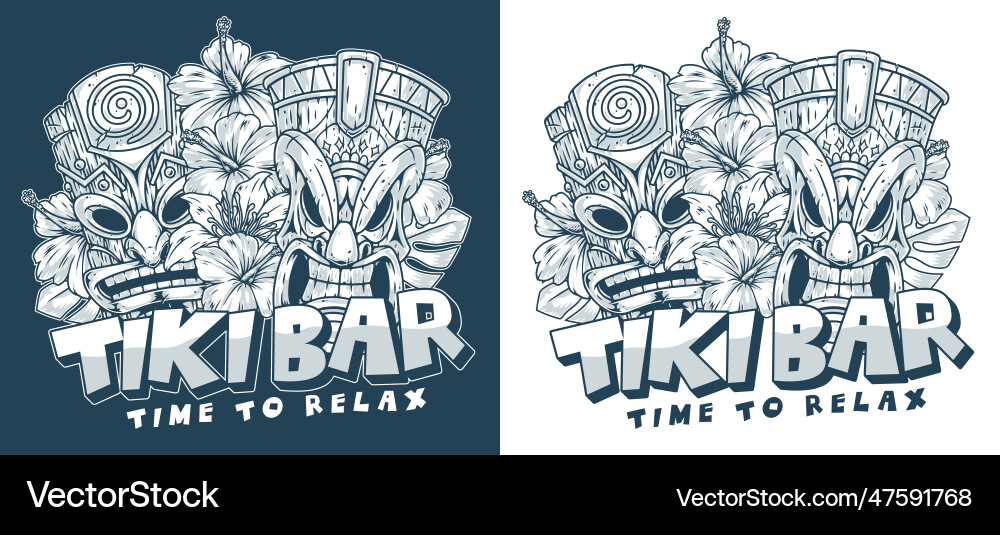 Sommer tiki bar monochrome Poster Sommer tiki bar monochrome Poster vektorbild