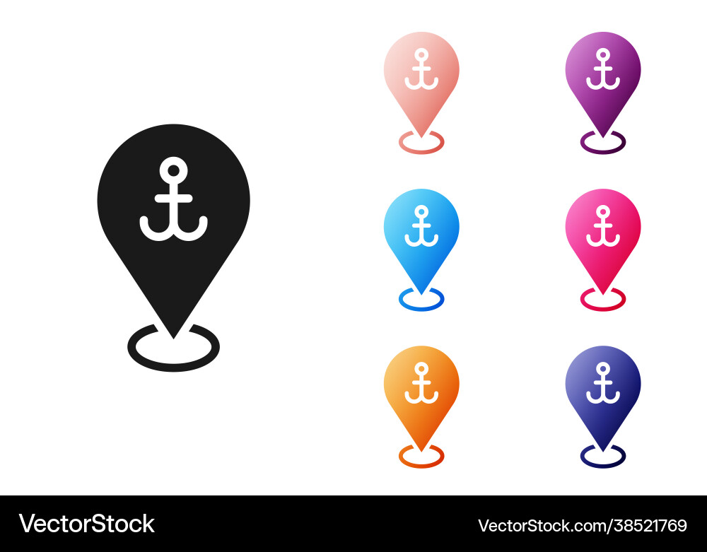 Black map pointer with anchor icon isolated Vector Image