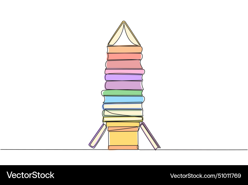 Continuous one line drawing stacked books form Continuous one line drawing stacked books form vector image